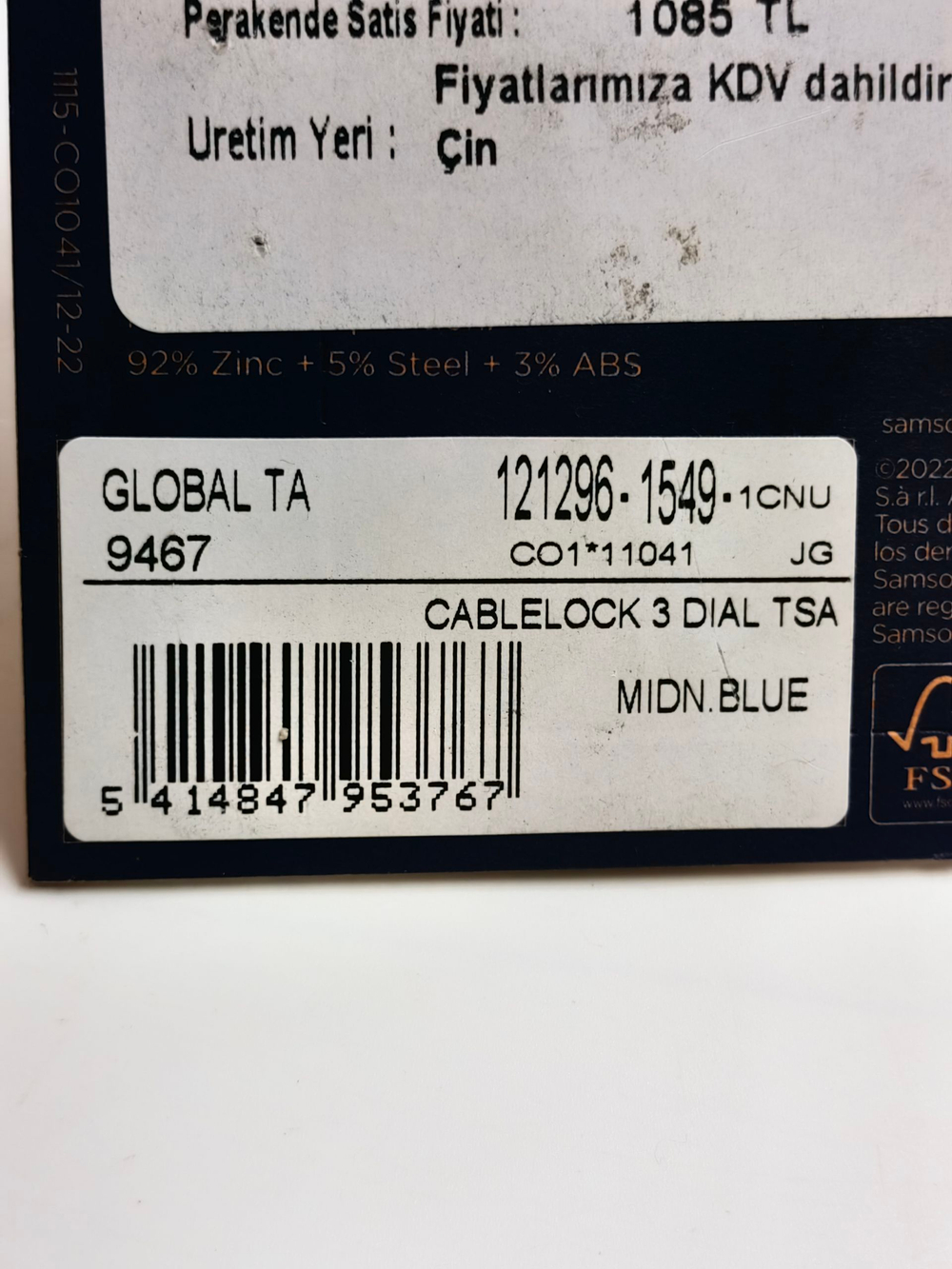 Samsonite Багажный замок-тросик кодовый Cablelock 3Dial TSA, Синий, 1 шт