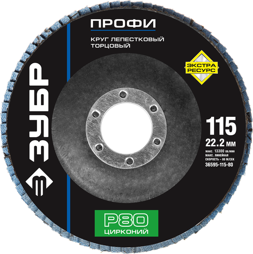 36595-115-80 Круг шлифовальный лепестковый торцевой, P80, 115х22,2мм