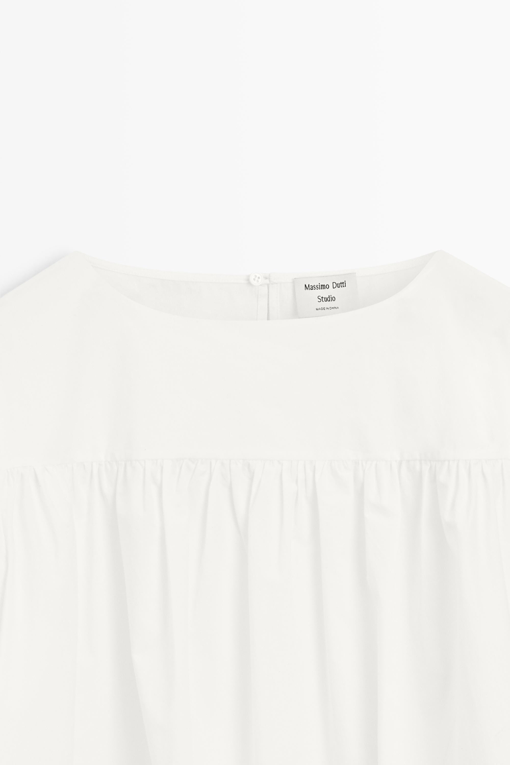 Massimo Dutti Блузка с рукавами-фонариками из 100% хлопка - STUDIO, натуральный/кремовый