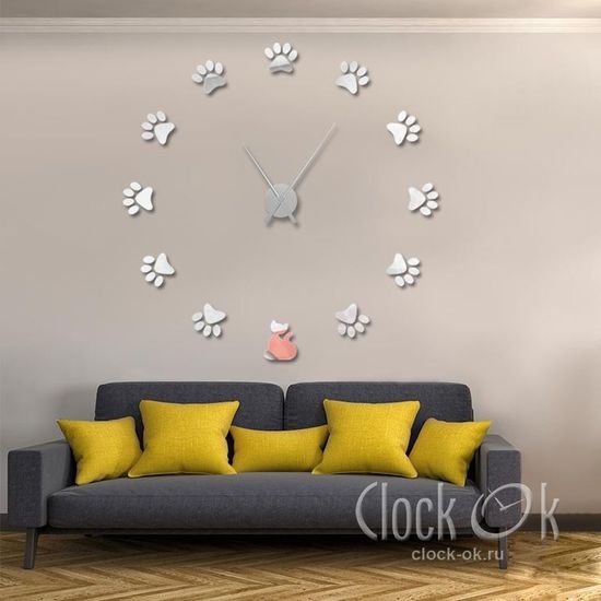 Настенные 3D часы Кошачьи лапки