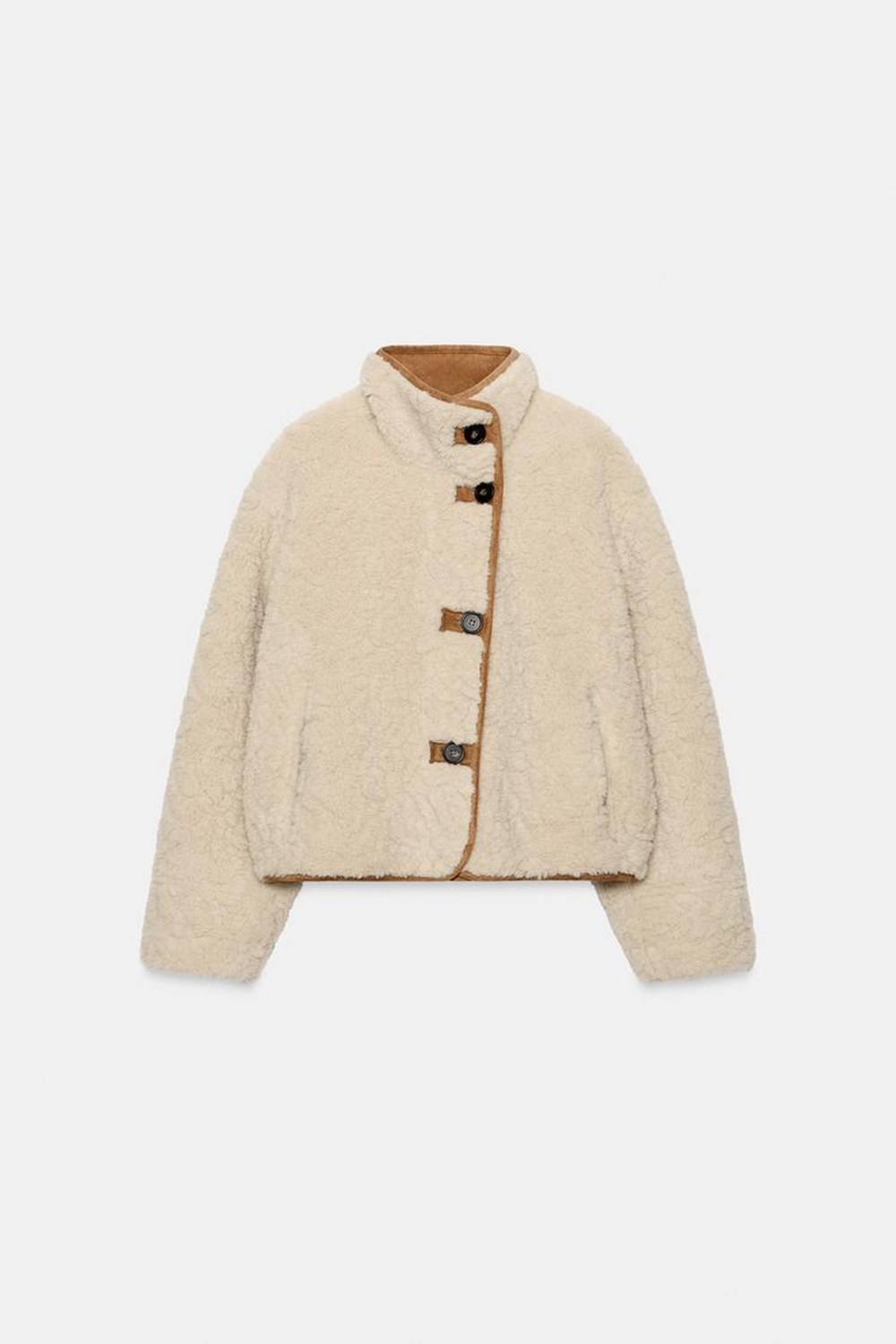ZARA ДВУСТОРОНЯЯ КУРТКА-ДУБЛЕНКА, ЭКРЮ