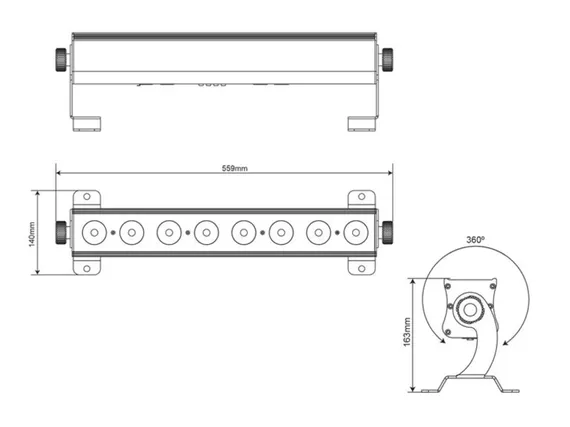 STAGE4 BARTONE 8x10XWAU BAR / 8x10 Вт / RGBWA+UV / 25,4°(47,4°) / 1868 Лм / 7960 Кд / 58 Ra / 318 Лк