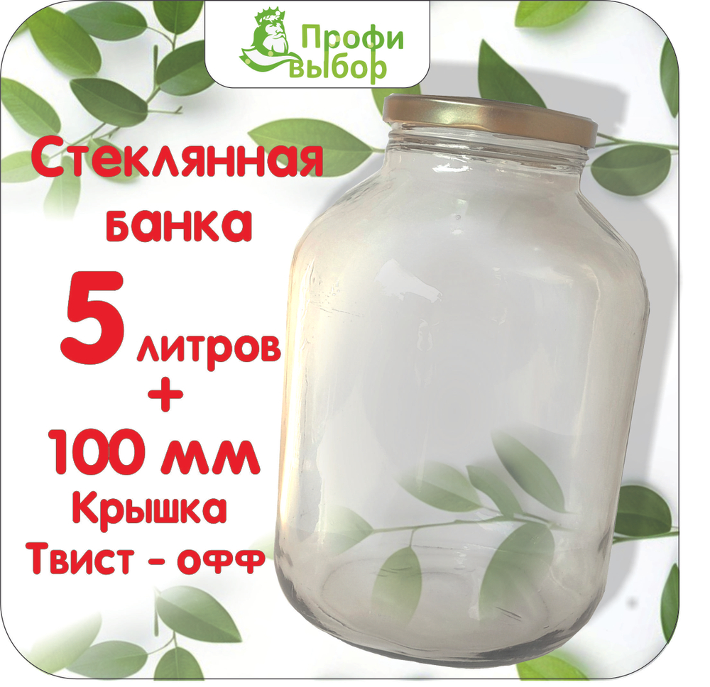 Банка стеклянная 5000мл/5л 1шт, крышка 100 мм золотая 1 шт Твист-офф, Банка для консервирования, для автоклава, для хранения, универсальная.