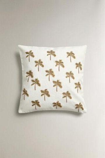 ZARA HOME ЧЕХОЛ ДЛЯ ДЕКОРАТИВНОЙ ПОДУШКИ С ВЫШИВКОЙ «ПАЛЬМЫ», КРЕМОВЫЙ