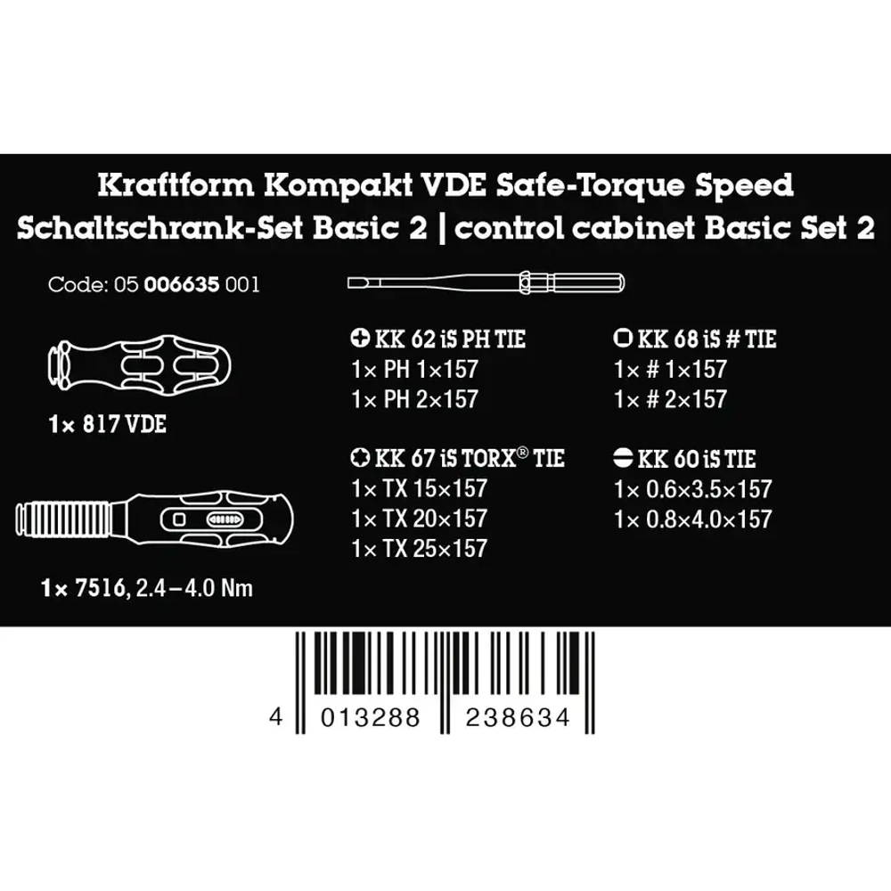 Динамометрическая отвёртка с насадками Kraftform Kompakt VDE Safe-Torque Basic 2 WERA 05006635001