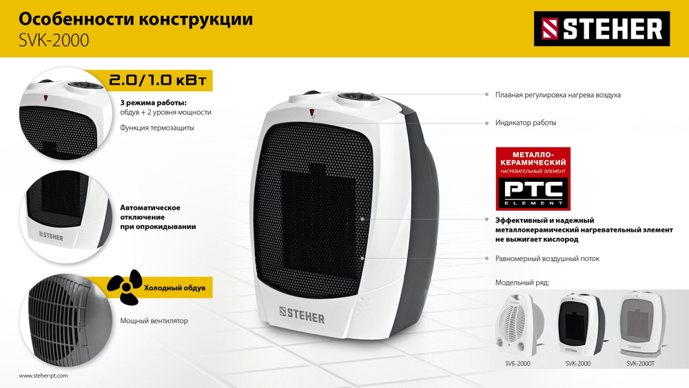 Тепловентилятор электрический 2 кВт STEHER SVK-2000