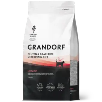 Сухой корм GRANDORF VETERINARY DIET Cat HEPATIC, Полнорационный диетический корм для кошек, для поддержания функции печени при ХПН индейка 0,4кг