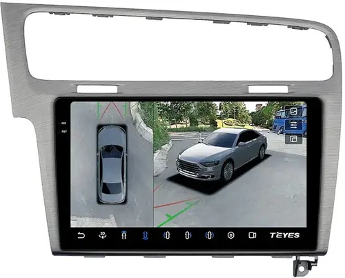 Магнитола для Volkswagen Golf 7 2012-2020 (рамка серебро) - Teyes CC3-2K-360 монитор 10.36" 2K QLED на Android 10, Быстрая, CarPlay, 4G SIM-слот, 4 камеры в комплекте