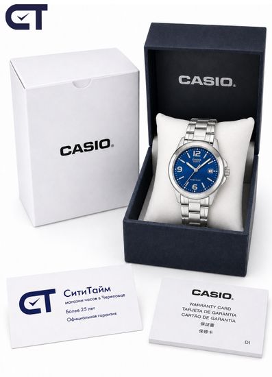 Casio MTP-1215A-2A Standard часы наручные мужские — классическая модель с синим циферблатом и стальным браслетом