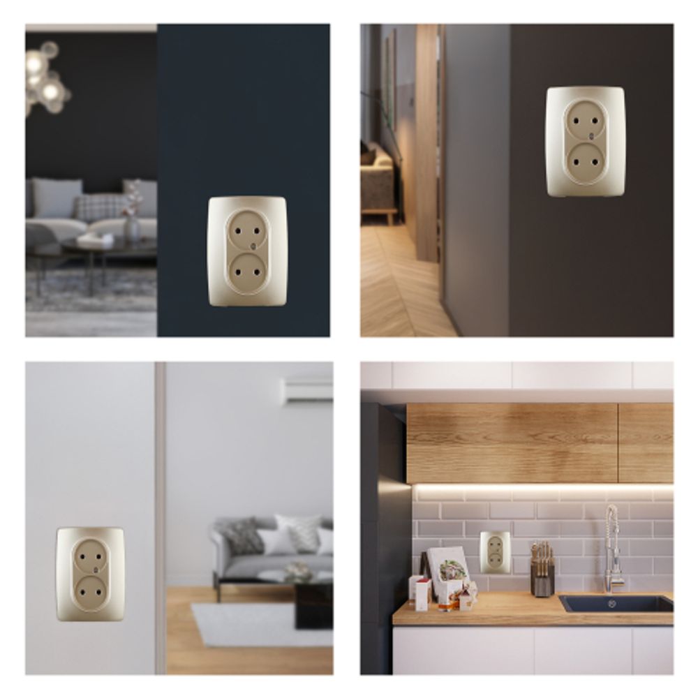 Розетка ЭРА Серия 12 12-2107-04 двойная без заземления 2X2P 16A-250В IP20 шампань | Розетки и выключатели
