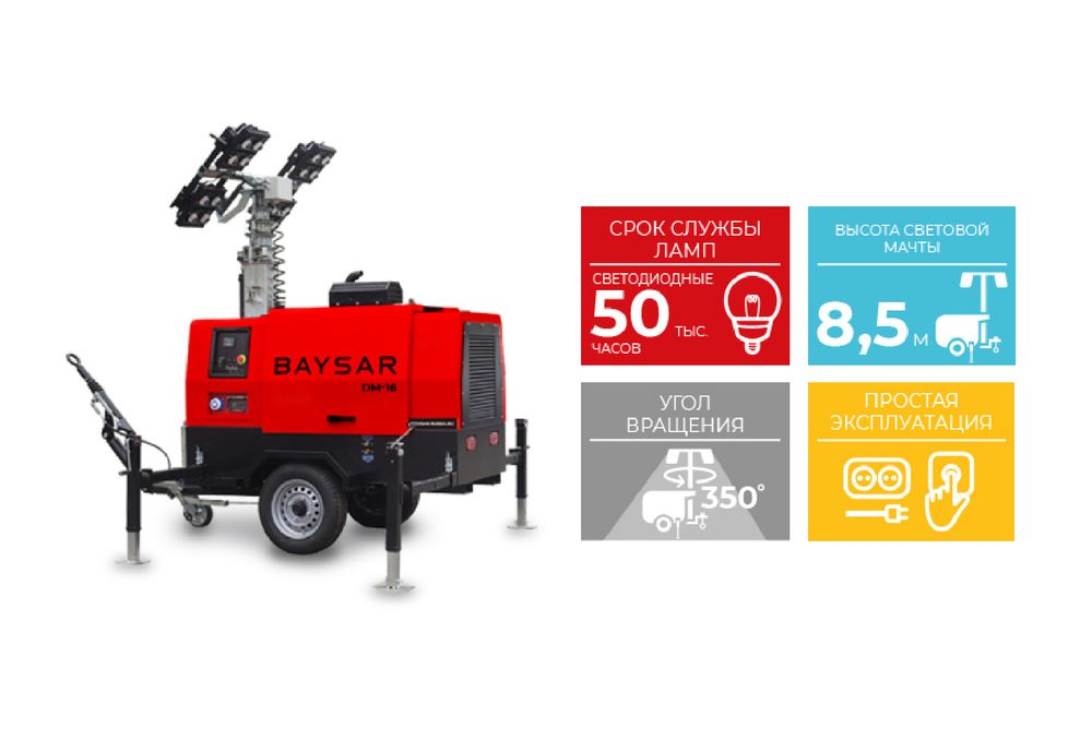 Осветительная мачта BAYSAR DM-16 со встроенным генератором 8 кВт Осветительная мачта BAYSAR DM-16 со встроенным генератором 8 кВт