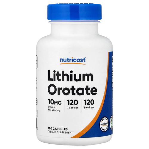 Nutricost, оротат лития, 10 мг, 120 капсул
