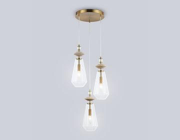 Подвесной светильник 3*E14 LH53302 латунь/бежевый/прозрачный High Light Ceramo Modern Ambrella