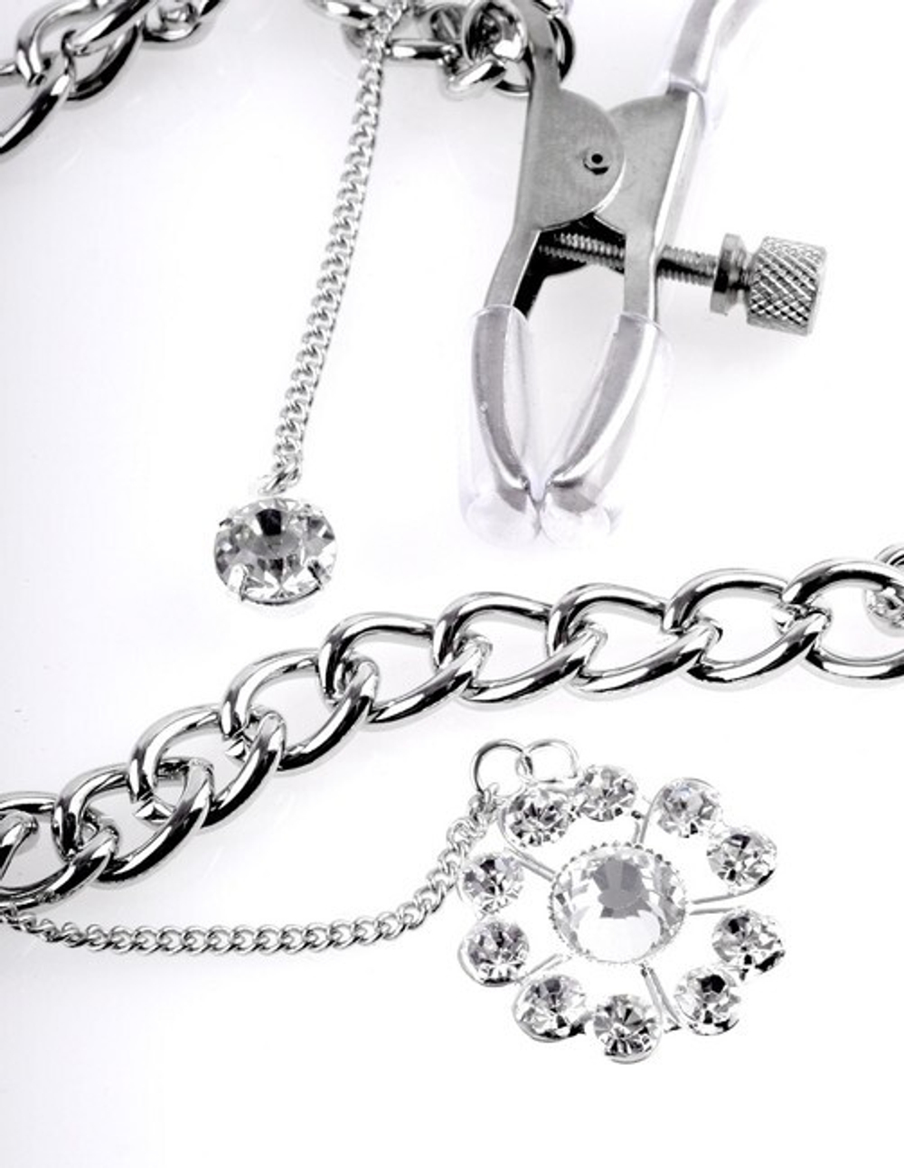 Регулируемые зажимы для сосков с украшением Crystal Nipple Clamps (Цвет: серебряный)