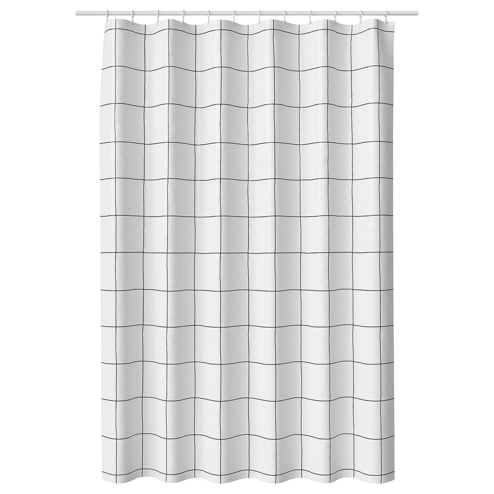 IKEA JÄMTSTARR  (ИКЕА ЙЭМТСТАРР)  -  Занавеска для душа - белая/в клетку 180x200 см