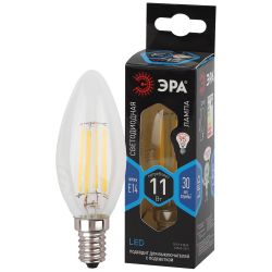 Лампа светодиодная ЭРА F-LED B35-11w-840-E14 11Вт филамент свеча нейтральный белый свет Е14 | Филаментные декоративные