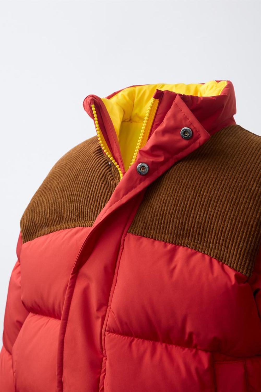 ZARA СТЕГАНОЕ ПАЛЬТО КОМБИНИРОВАННОЕ WATER REPELLENT, КРАСНЫЙ