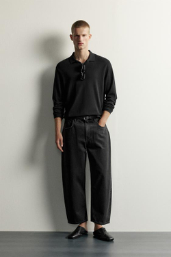 ZARA ДЖИНСЫ TAPERED WIDE LEG, ЧЕРНЫЙ