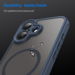 Полупрозрачный матовый чехол с MagSafe для iPhone 17, боковые рамки синего цвета