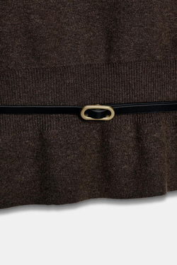 ZARA ВЯЗАНЫЙ СВИТЕР С ПОЯСОМ, ШОКОЛАДНЫЙ