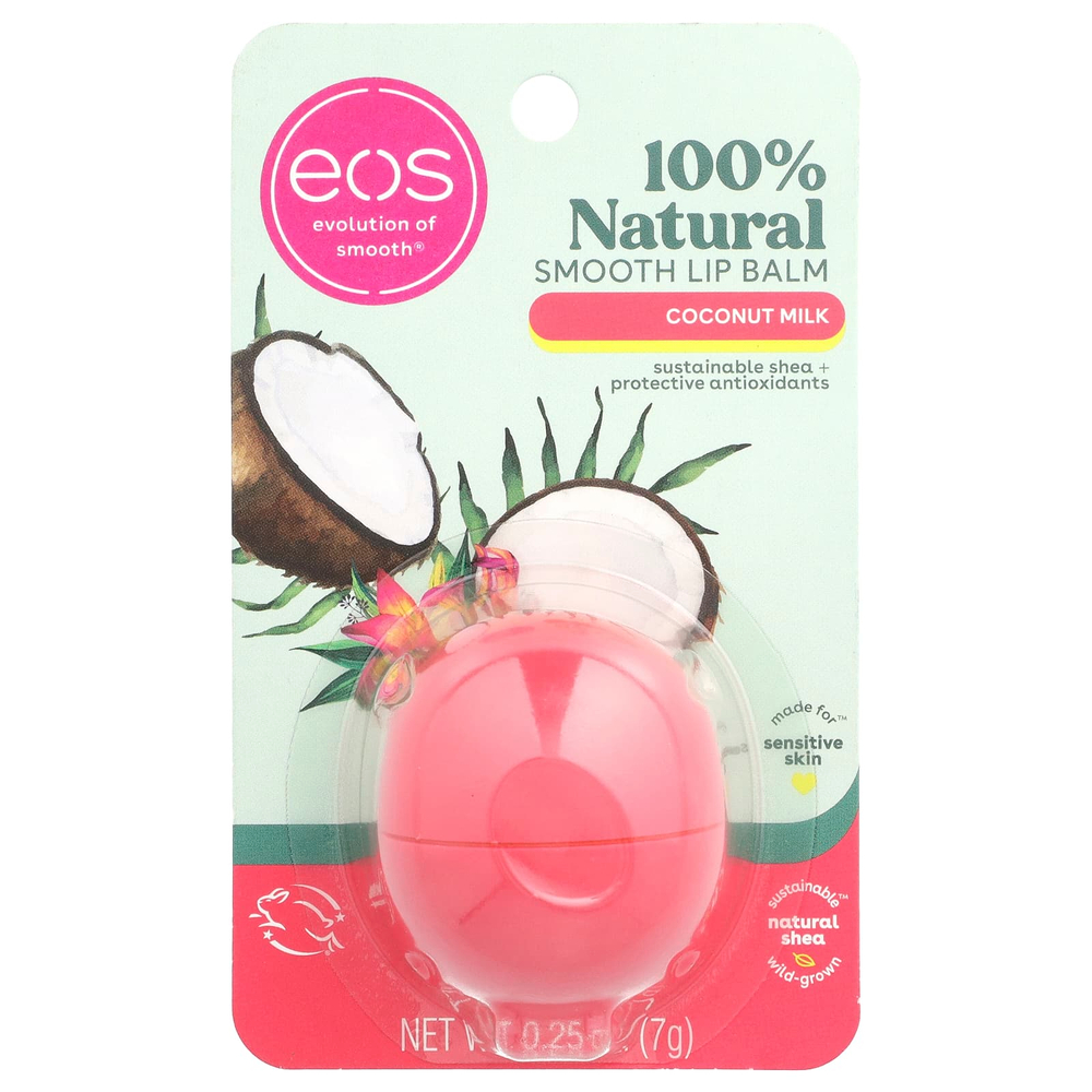 EOS, 100% натуральный бальзам для губ, кокосовое молоко, 7 г (0,25 унции)