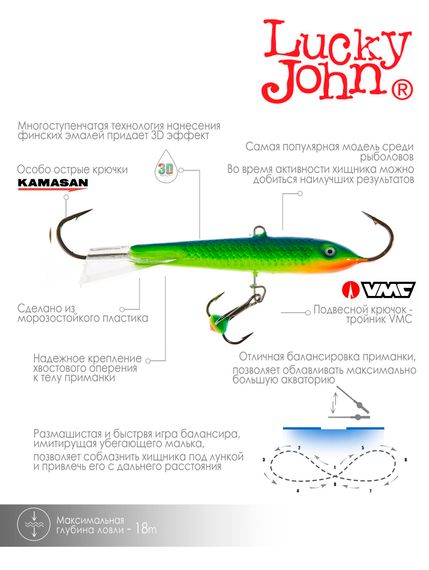 Балансир Lucky John CLASSIC 9 с тр. 85мм/29 блистер