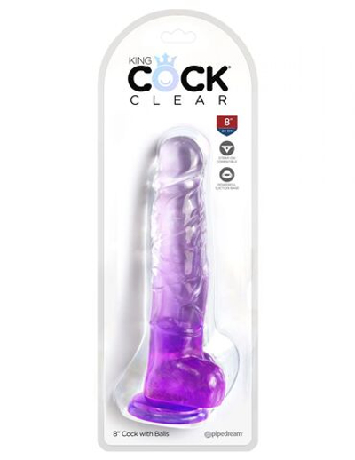 Фиолетовый фаллоимитатор с мошонкой на присоске 8’’ Cock with Balls - 22,2 см. (Цвет: фиолетовый)
