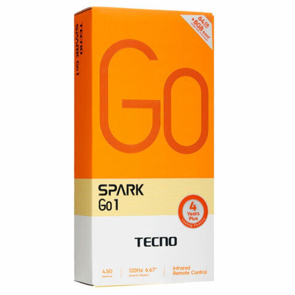 Смартфон TECNO SPARK GO1, 2 SIM, 6,67", 4.5G, 13/8 Мп, 4/64 ГБ, черный, пластик, TCN-KL4.4.64.BK