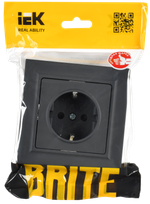 BRITE Розетка 1-местная с заземлением с защитными шторками 16А в сборе РСР14-1-0-БрГ графит IEK