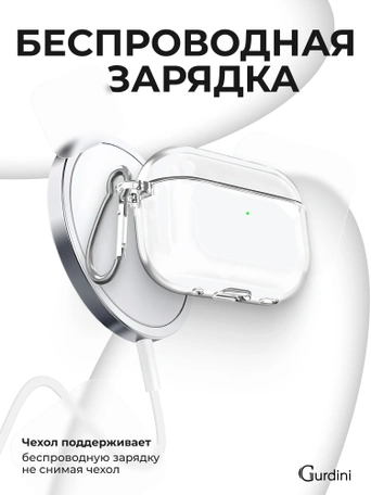 Чехол Gurdini силиконовый для наушников Apple Airpods Pro 2 прозрачный