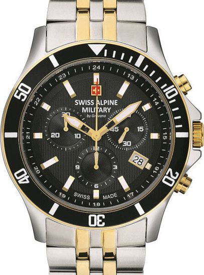 С браслетом Мужские наручные часы с серебряным браслетом Swiss Alpine Military 7022.9147 chronograph 42mm 10ATM