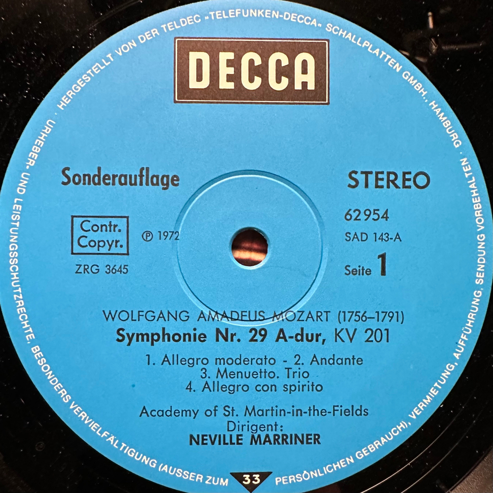Моцарт - Симфонии №25 и №29 (Германия 1972г.)