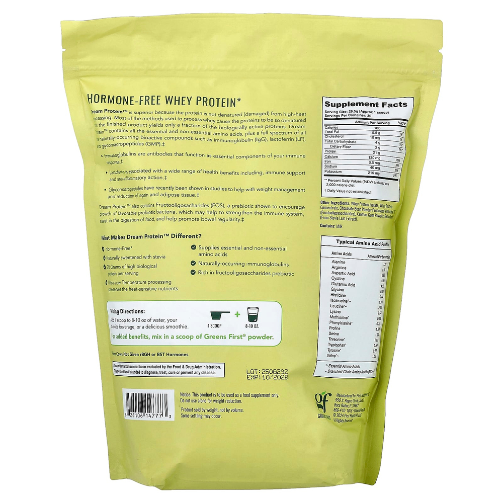 Greens First, Dream Protein™, сывороточный протеин, насыщенный голландский шоколад, 795 г (28,04 унции)