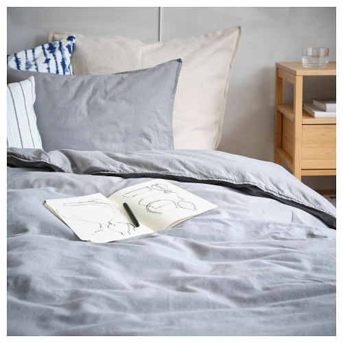 Комплект постельного белья IKEA ANGSLILJA (ЭНГСЛИЛЯ), Односпальный, Серый, 150x200, 50x80 см