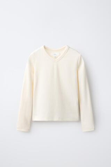 ZARA ФУТБОЛКА В РУБЧИК С V-ОБРАЗНЫМ ВЫРЕЗОМ, СВЕТЛО-ЖЕЛТЫЙ
