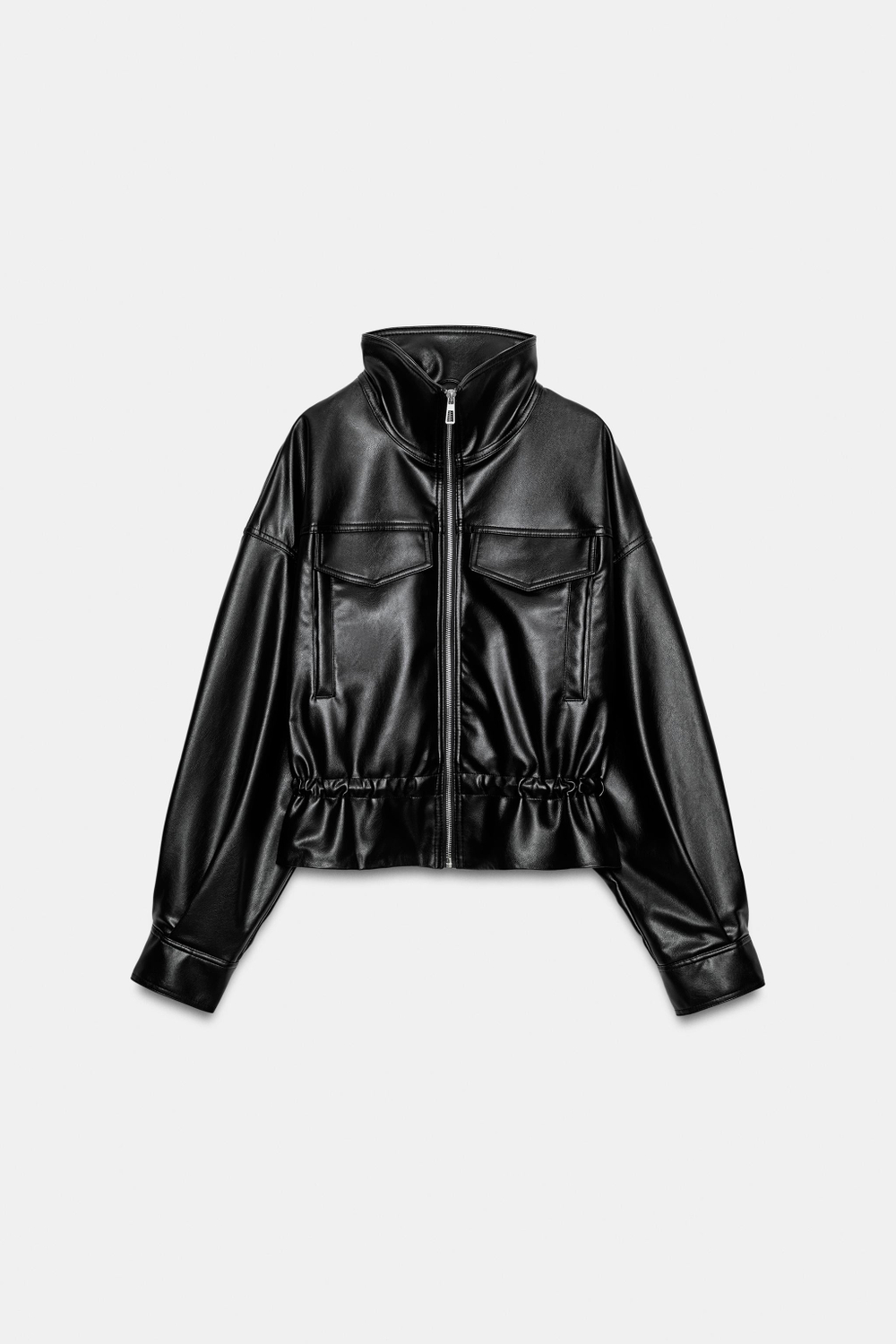 ZARA КУРТКА ИЗ ИСКУССТВЕННОЙ КОЖИ С РЕГУЛИРУЕМОЙ ТАЛИЕЙ, ЧЕРНЫЙ