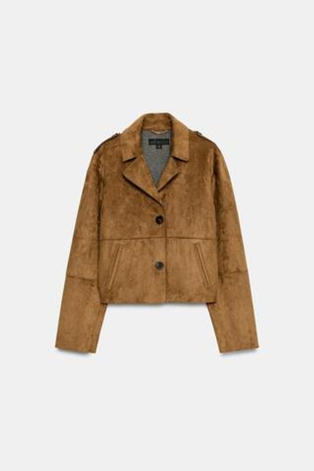ZARA КУРТКА ИЗ ИСКУССТВЕННОЙ ЗАМШИ, РЫЖЕВАТО-КОРИЧНЕВЫЙ