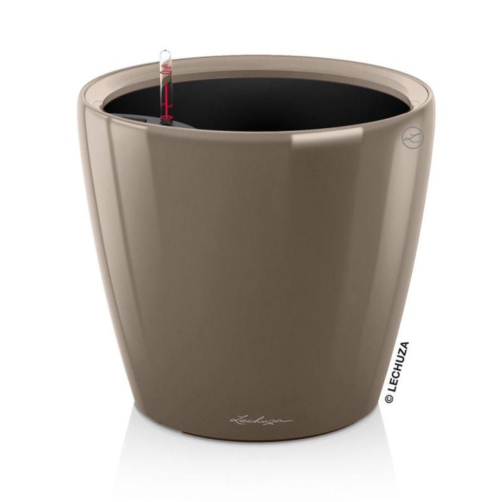 Кашпо Lechuza "Classico LS Complete taupe high gloss" (пластик), D21xH20 см