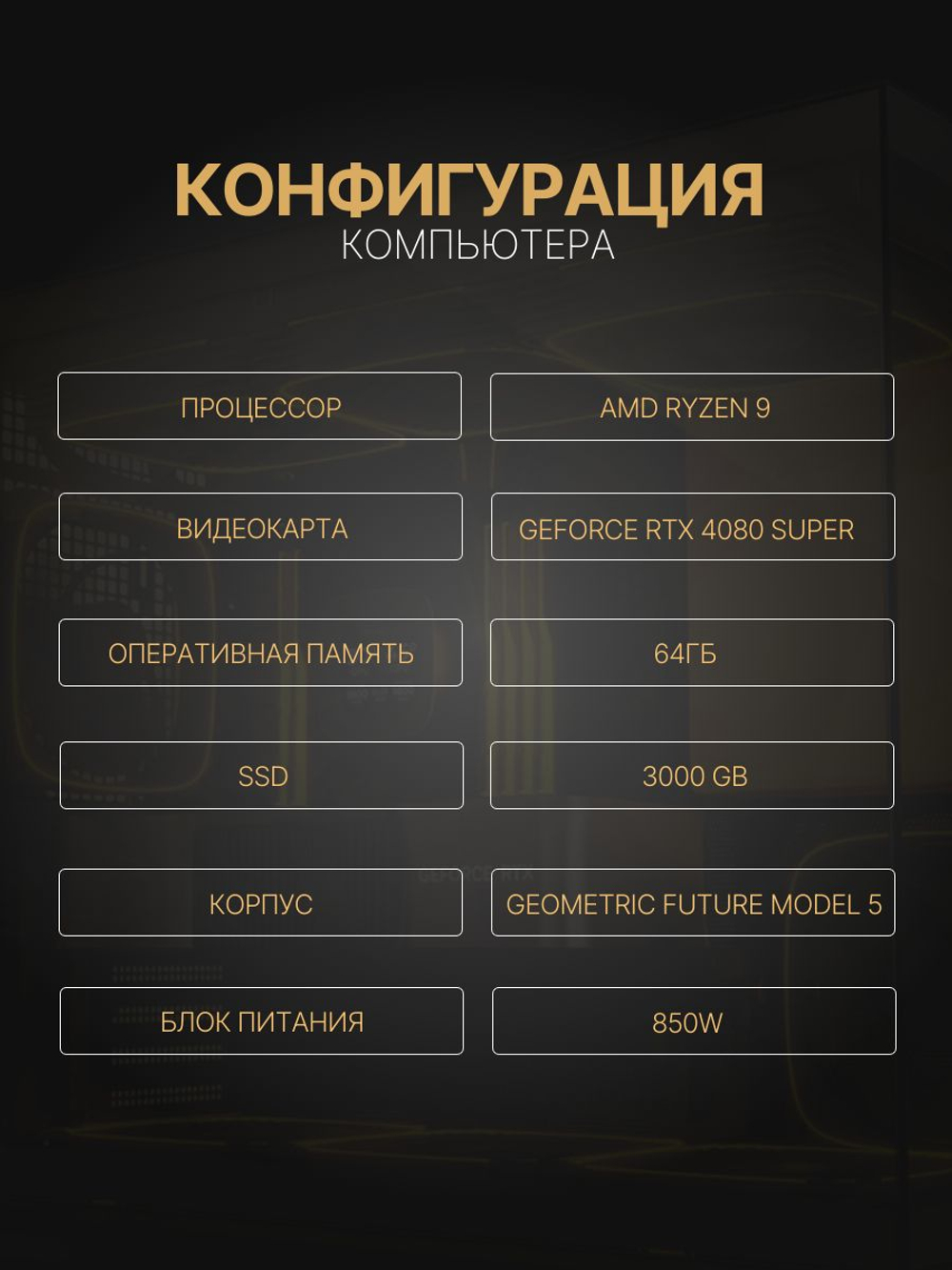 Игровой компьютер (системный блок) AMD Ryzen 9 9950X3D / NVIDIA GeForce RTX 4080 SUPER (16 Гб) / 64GB DDR5 / SSD 3TB / 850W