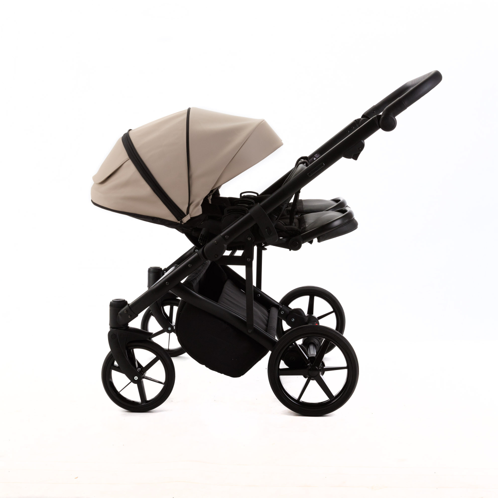 Детская универсальная коляска Adamex LEO DUO Deluxe (2в1) DUO-SA7 - Светло-бежевая экокожа
