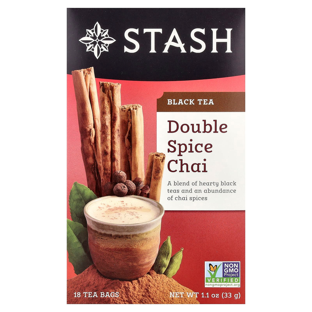 Stash Tea, Black Tea, Чай с двумя специями, 18 чайных пакетиков, 1,1 унции (33 г)