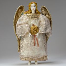 Ёлочная игрушка Большой ангел с розой