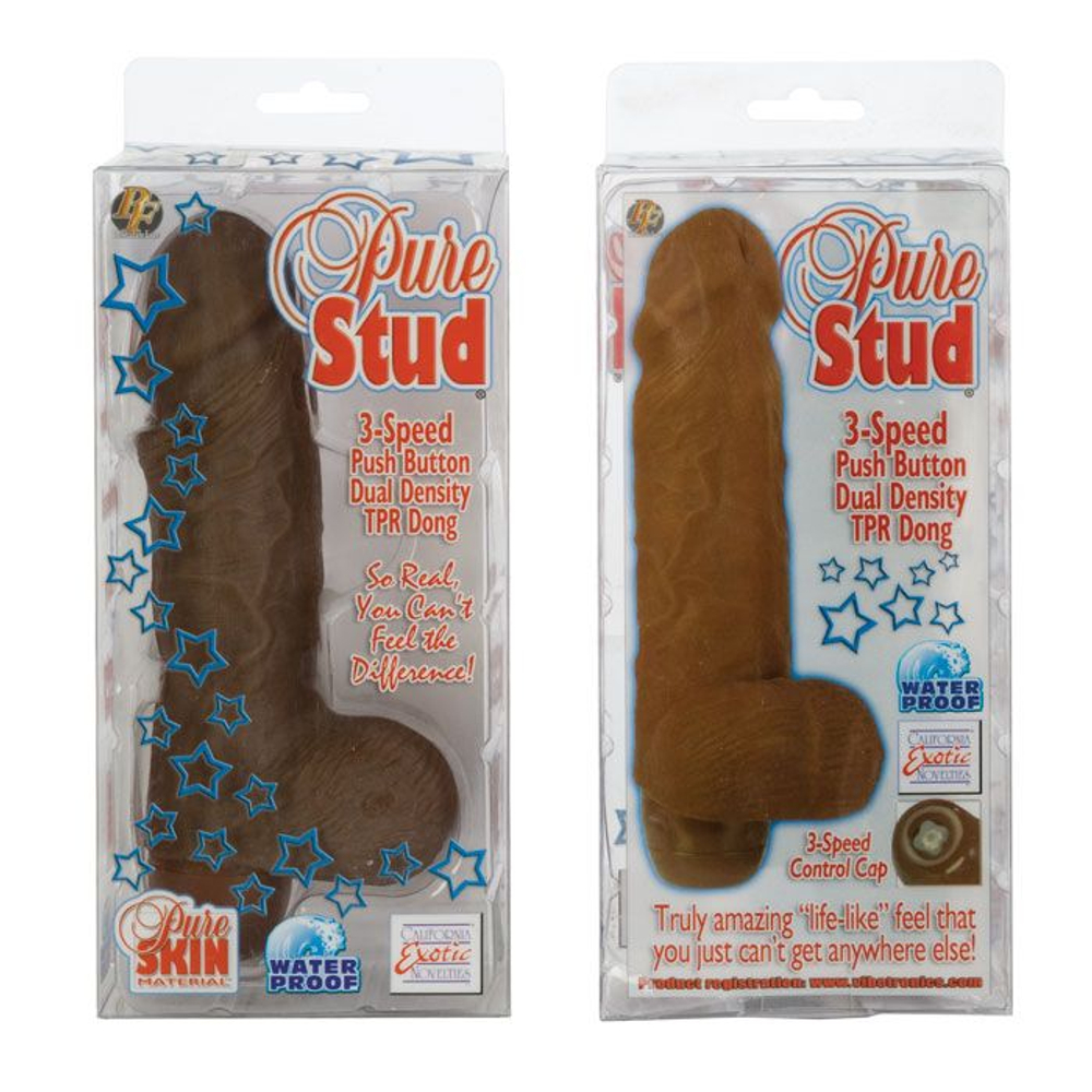 Вибромассажер коричневого цвета Pure Stud - 16 см. (Цвет: коричневый)