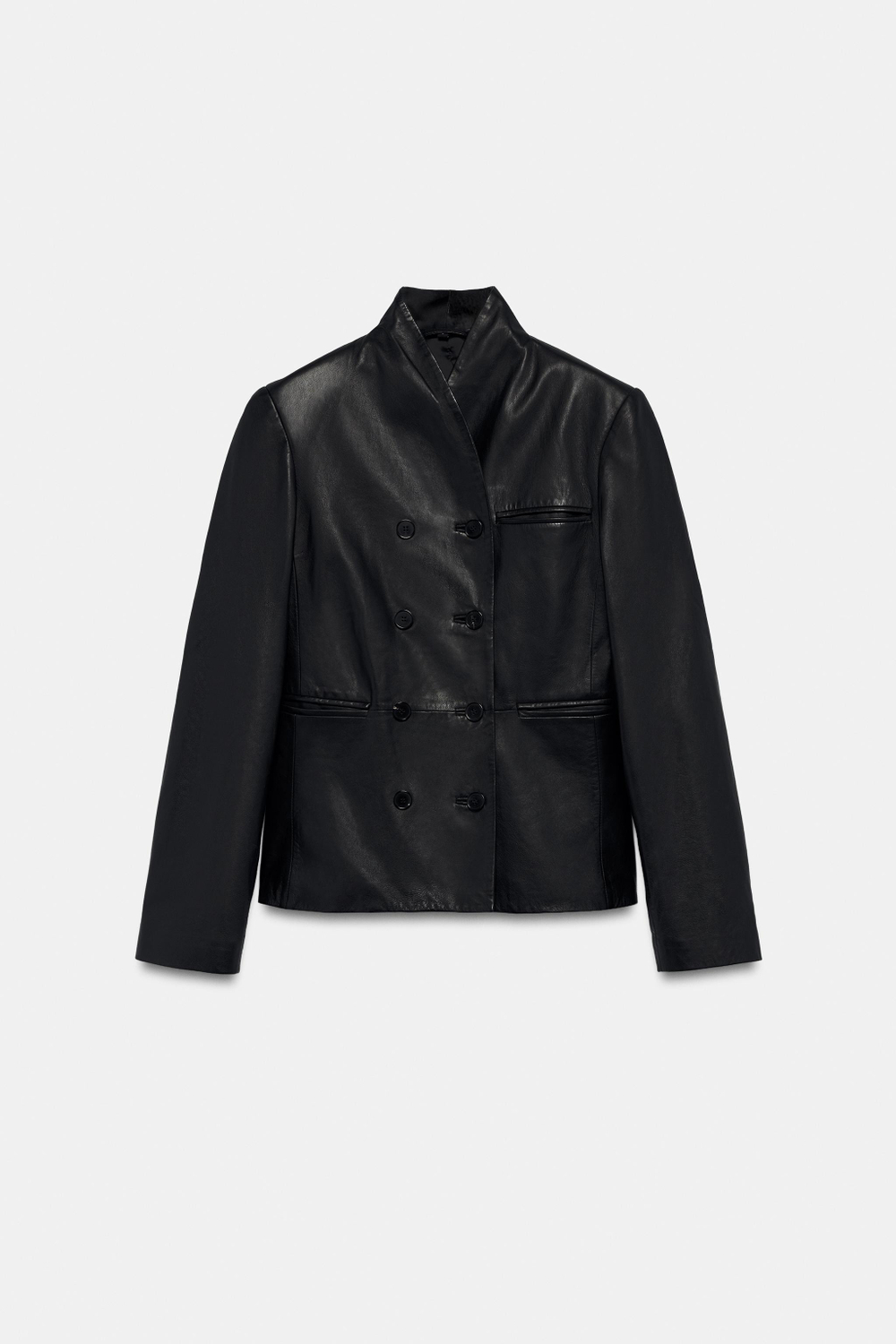 ZARA ДВУБОРТНЫЙ БЛЕЙЗЕР ИЗ 100% КОЖИ — ZW COLLECTION, ЧЕРНЫЙ