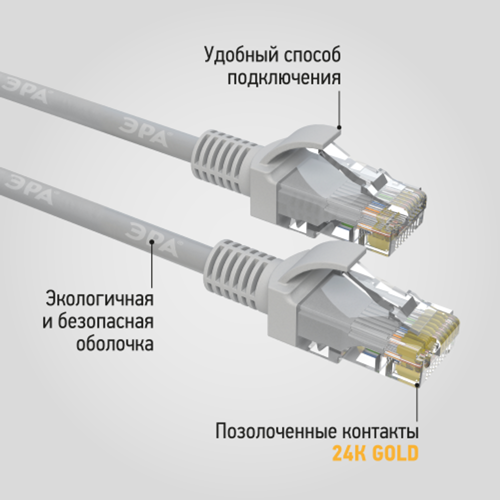 Патч корд ЭРА SIMPLE U/UTP неэкранированный 10 м, категория 5e, серый | Электротовары