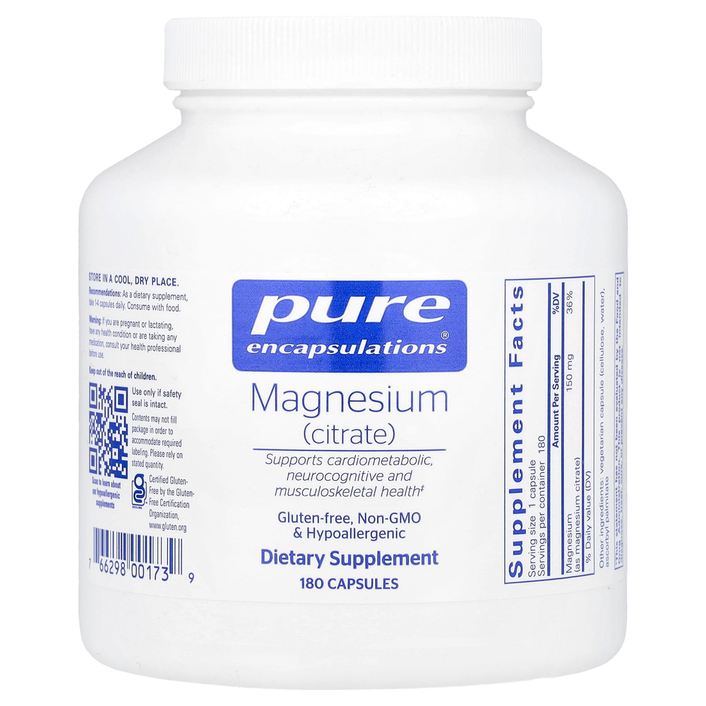 Pure Encapsulations, магний (цитрат), 180 капсул (150 мг в 1 капсуле)