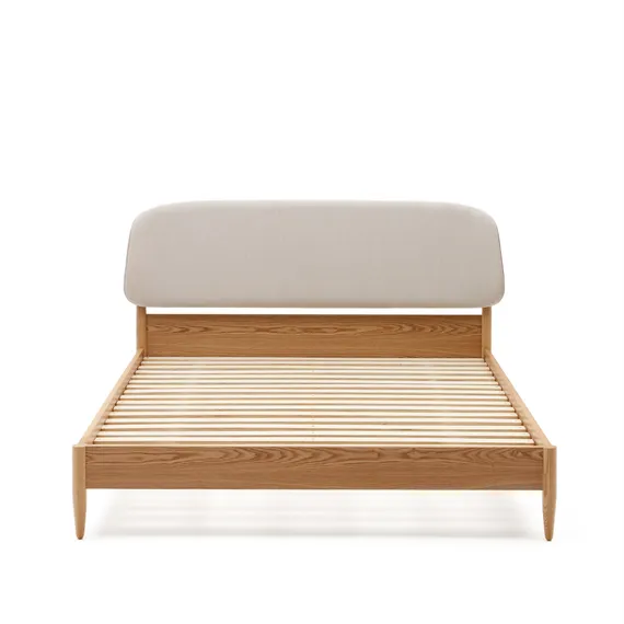 Кровать Octavia 160x200 см из ясеневой фанеры с белым мягким изголовьем