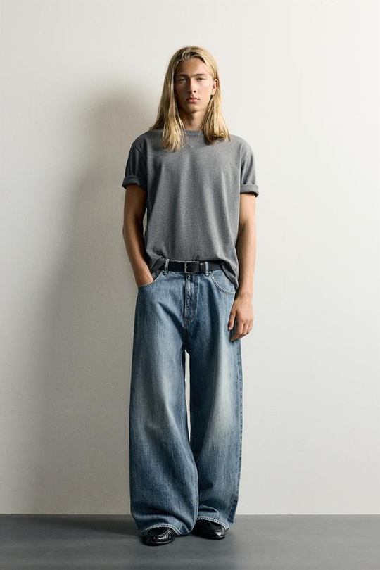 ZARA ДЖИНСЫ BAGGY FIT, СИНИЙ