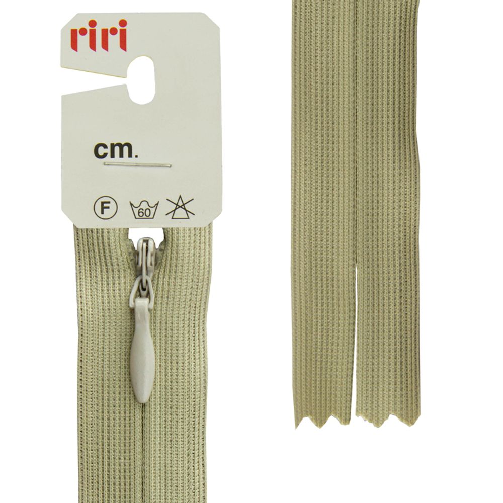 Молния потайная (скрытая) RIRI Т3 (3 мм) 1 зам., н/раз., 22 см, цв.2809, бежевый-зеленый св., 10 шт