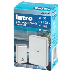 Звонок дверной Intro MP103W беспроводной LED подсветка IP44 150 м белый 38 мелодий | Intro